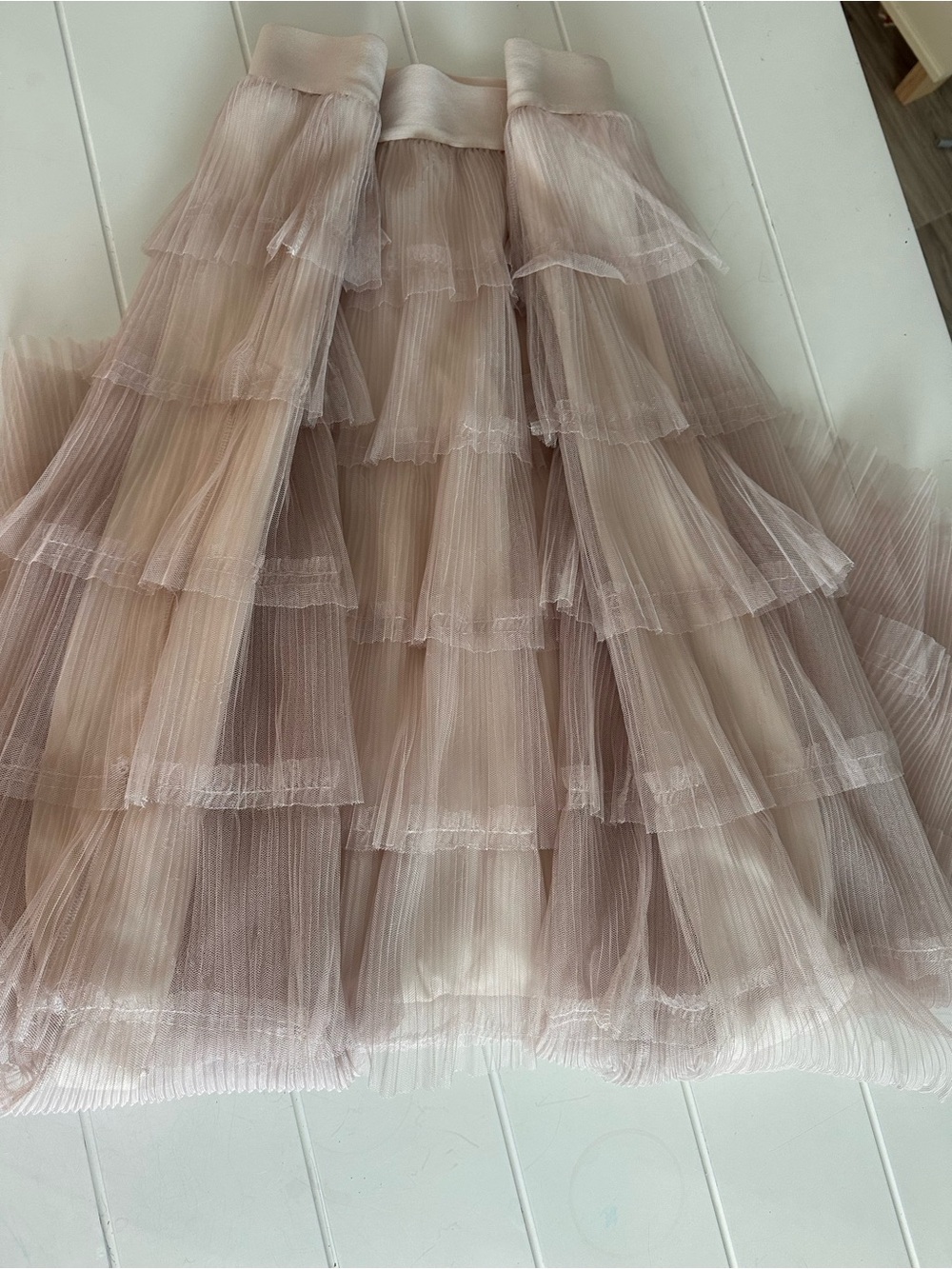 Simply Vera Vera Wang Beige Cream Tulle Plaid Maxi Skirt - Picture 8 of 10
